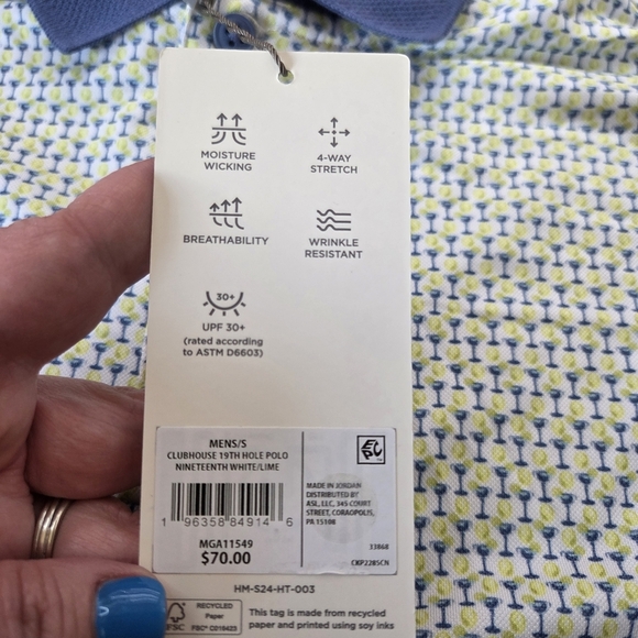 Walter Hagen Men's Clubhouse 19th Hole Polo Shirt Small White Lime Golf New - Picture 3 of 11